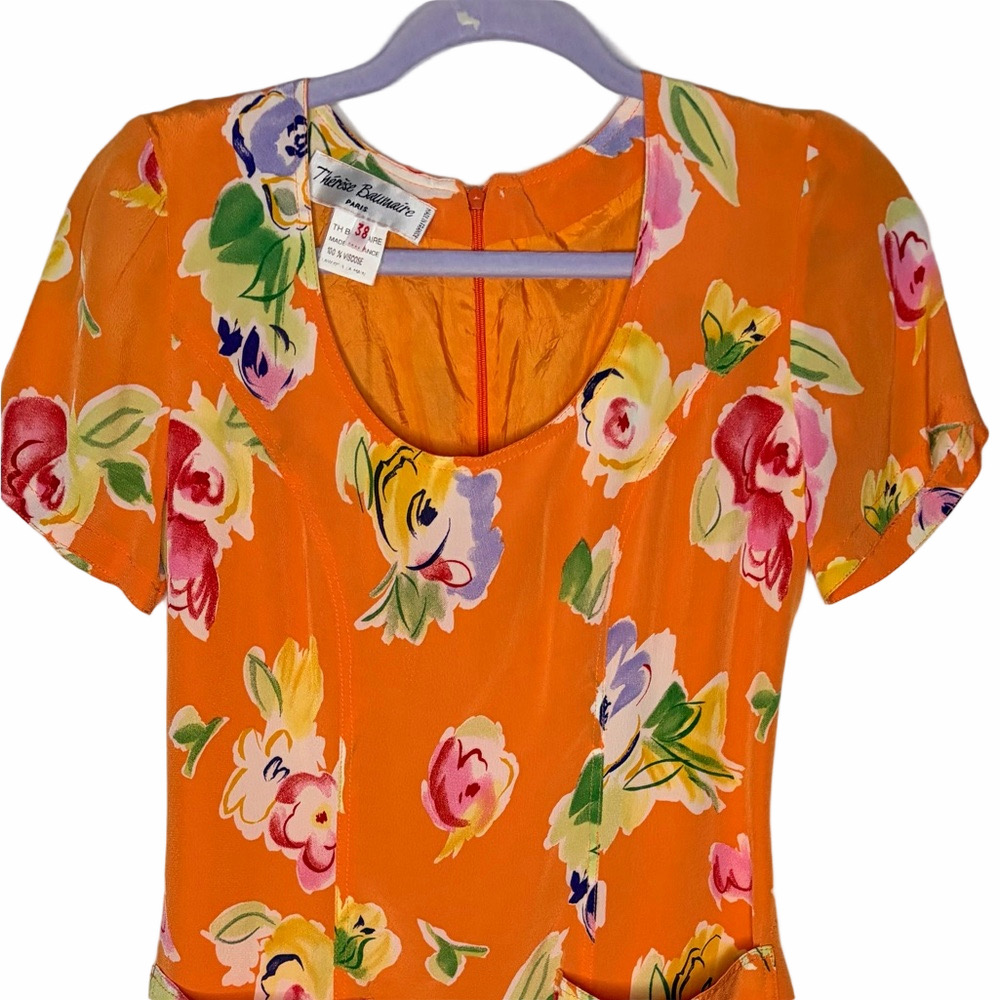 Vintage Beautiful Thérèse Baumaire PARIS Orange Floral Dress - Picture 8 of 8